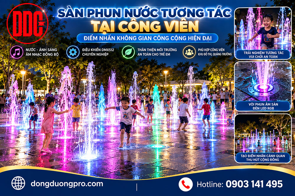 San phun nuoc tuong tac tai cong vien thu hut du khach