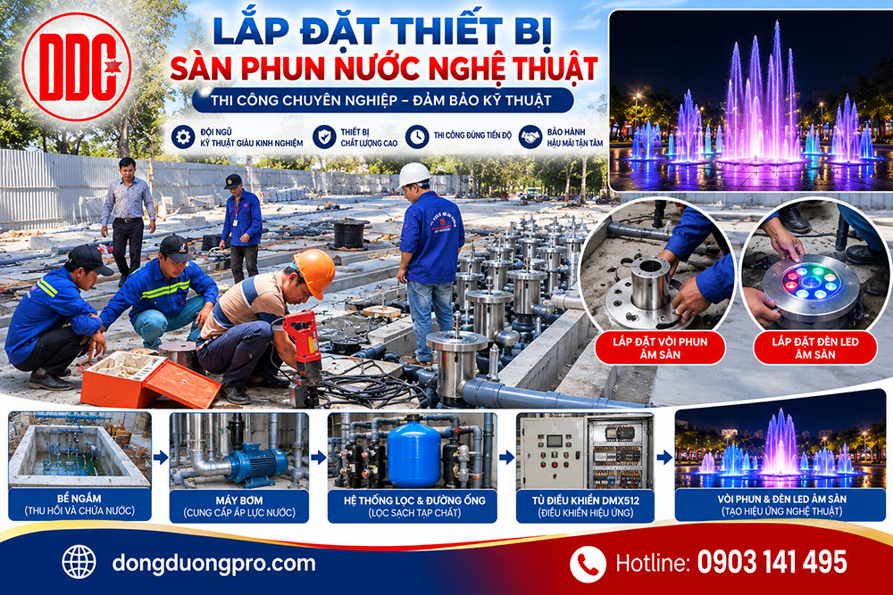 Đội ngũ công nhân, kỹ thuật lắp đặt thiết bị sàn nhạc nước