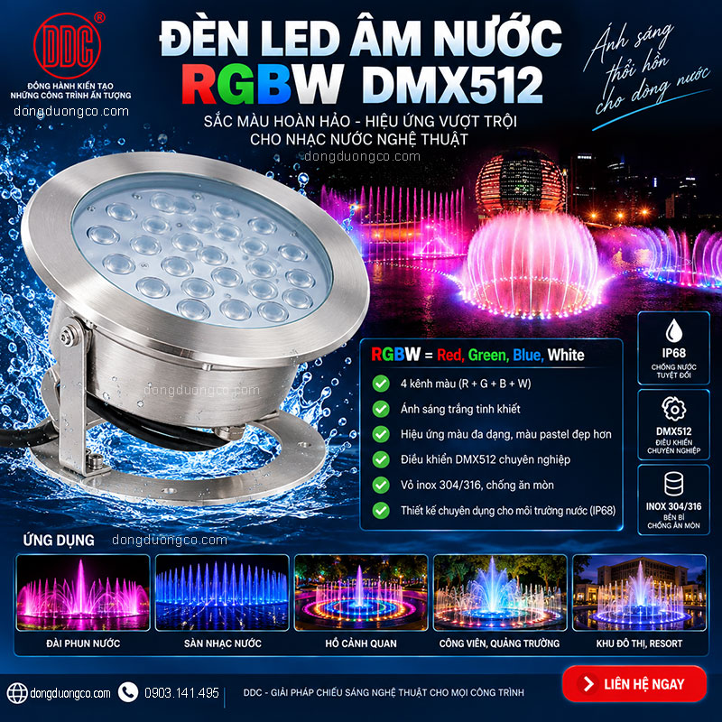 Đèn LED âm nước RGBW DMX512