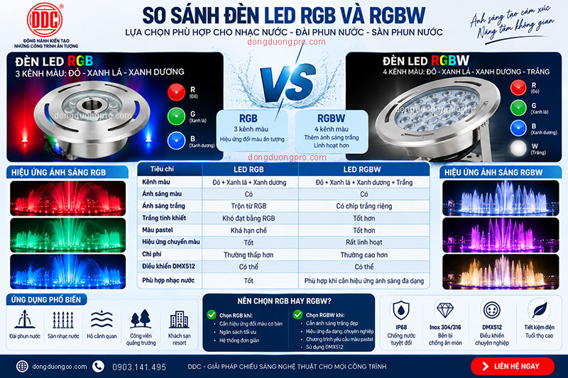 So sánh đèn LED RGB và RGBW