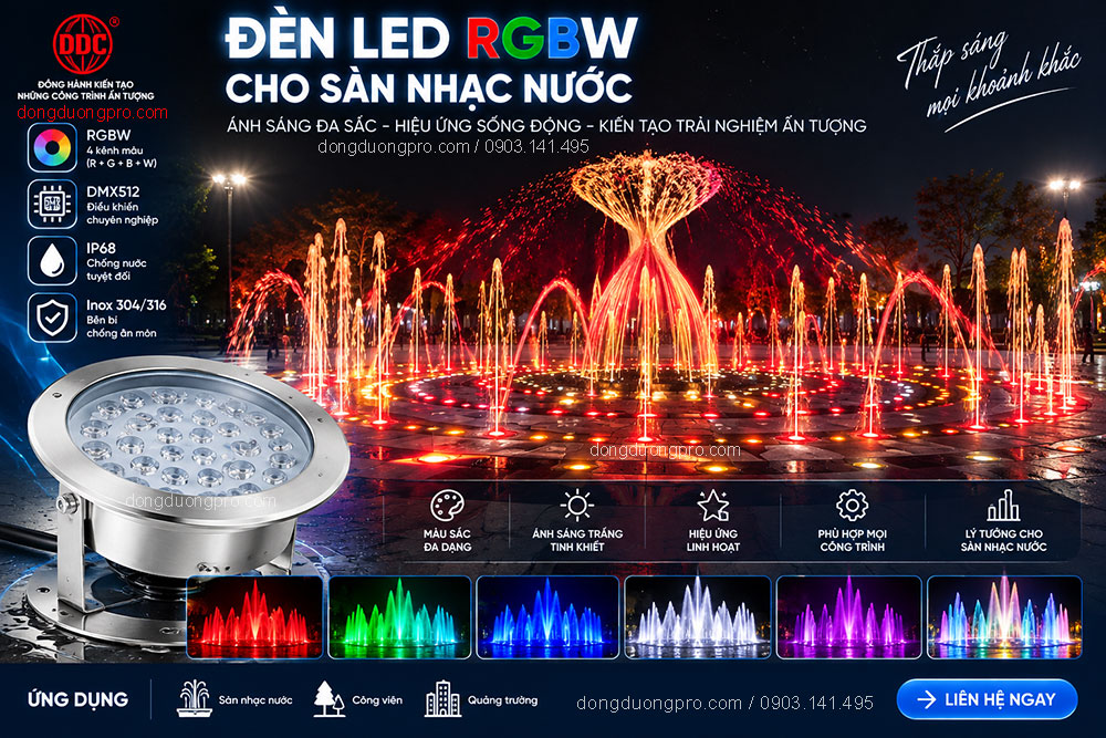 Đèn LED RGBW cho sàn nhạc nước