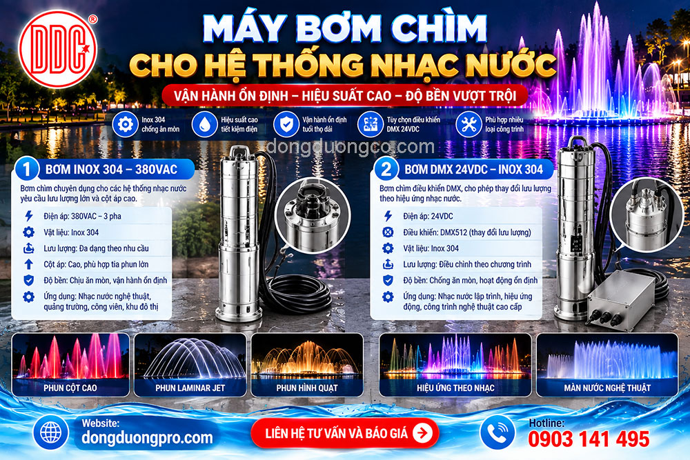Máy bơm chìm sử dụng trong hệ thống nhạc nước