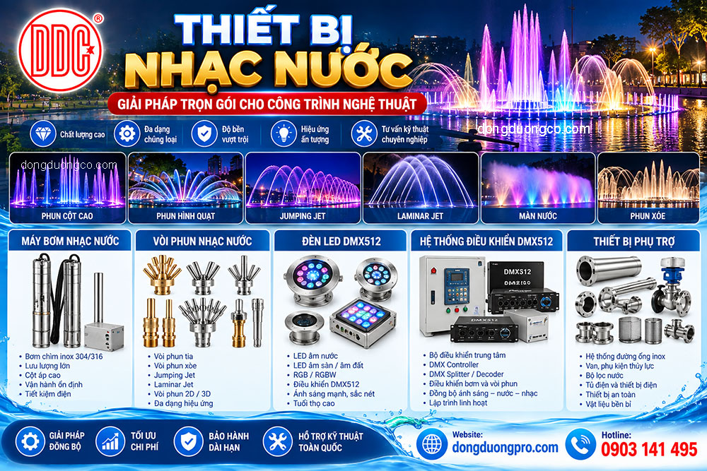 Thiết bị nhạc nước gồm máy bơm vòi phun và đèn LED