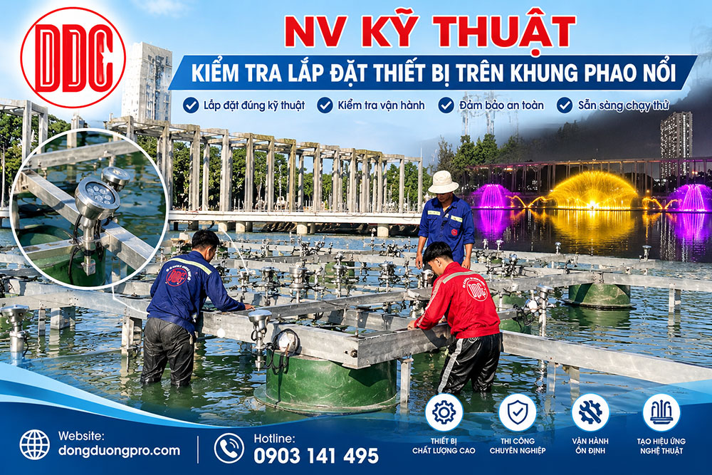 Thi công nhạc nước Đà Nẵng với hệ thống phao nổi inox SUS304 bền bỉ.